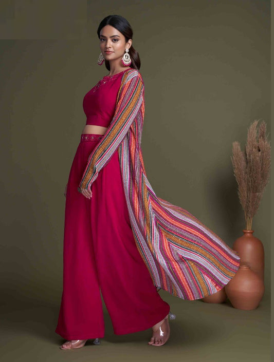 Rani color Koti Style Palazzo Suit With Shrug