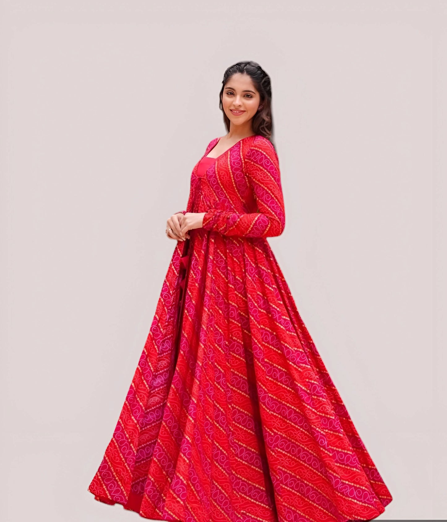 Red Digital Printed Koti Style Gown