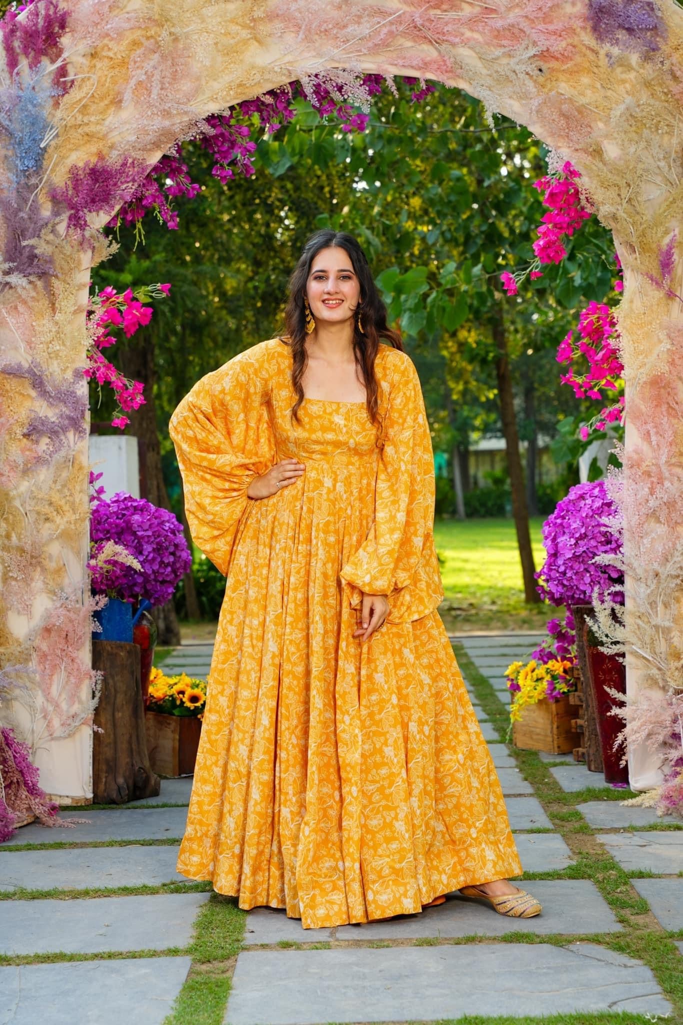 Yellow Beautiful and Stylish Full Flair Gown for Women