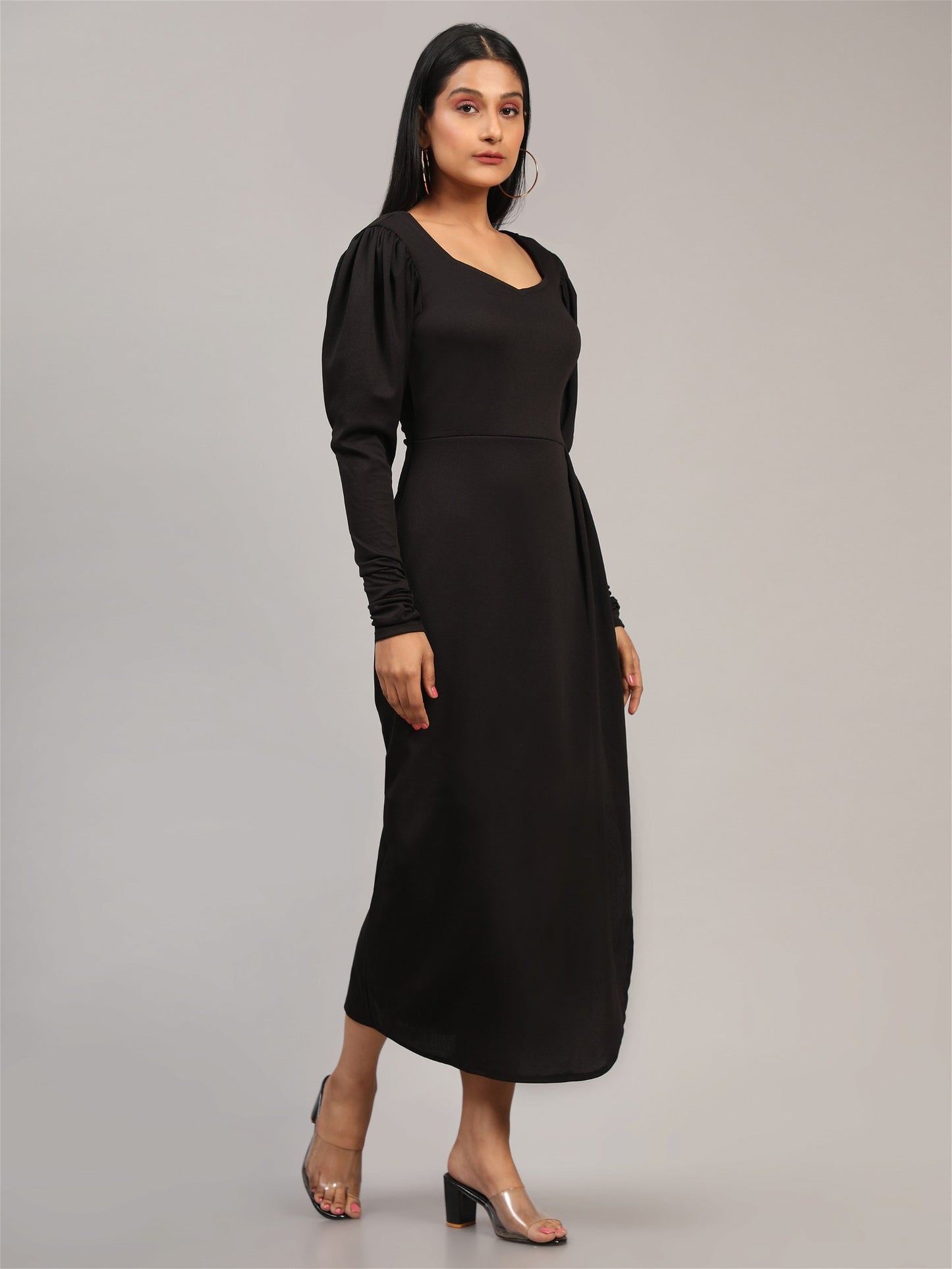 Black Cotton Full Sleeves Maxi Dress
