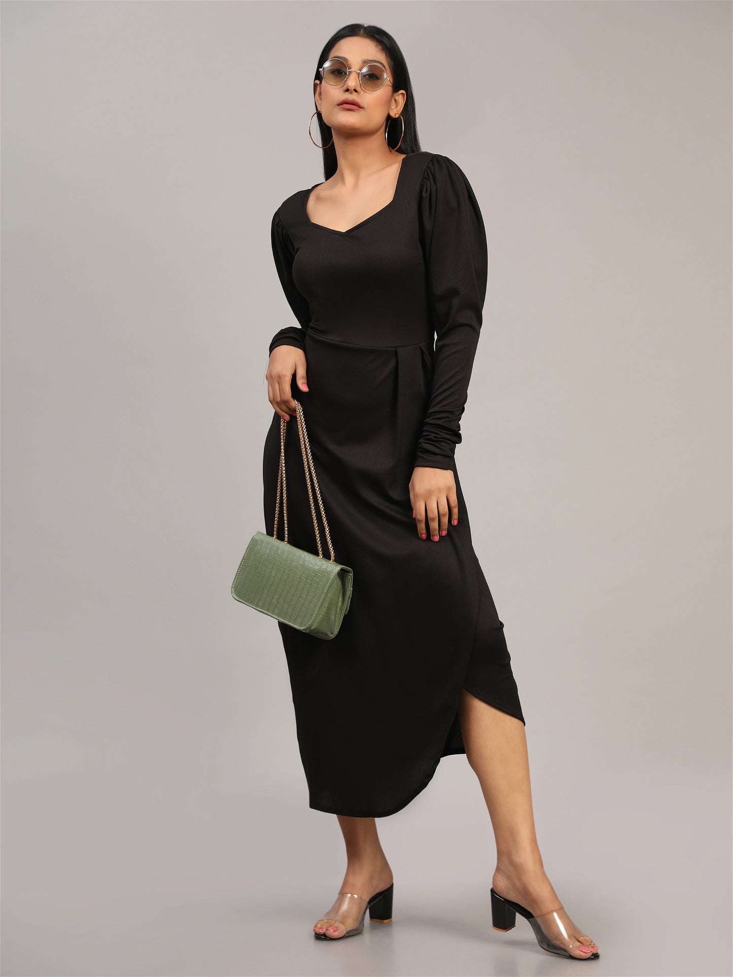 Black Cotton Full Sleeves Maxi Dress