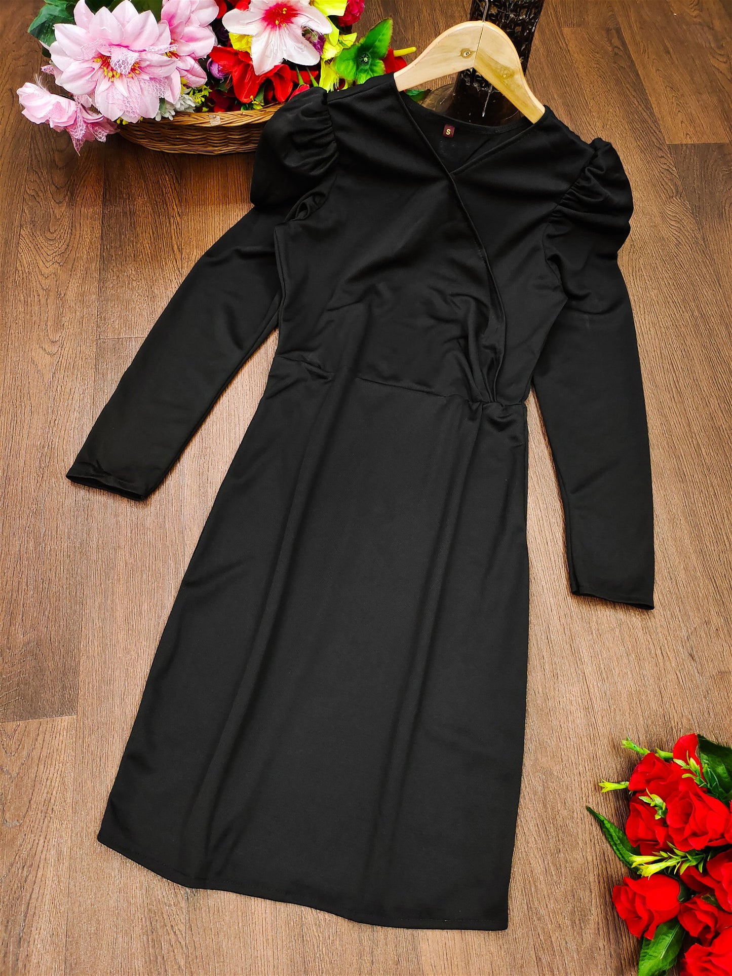 Black Bodycon Knee Length Dress