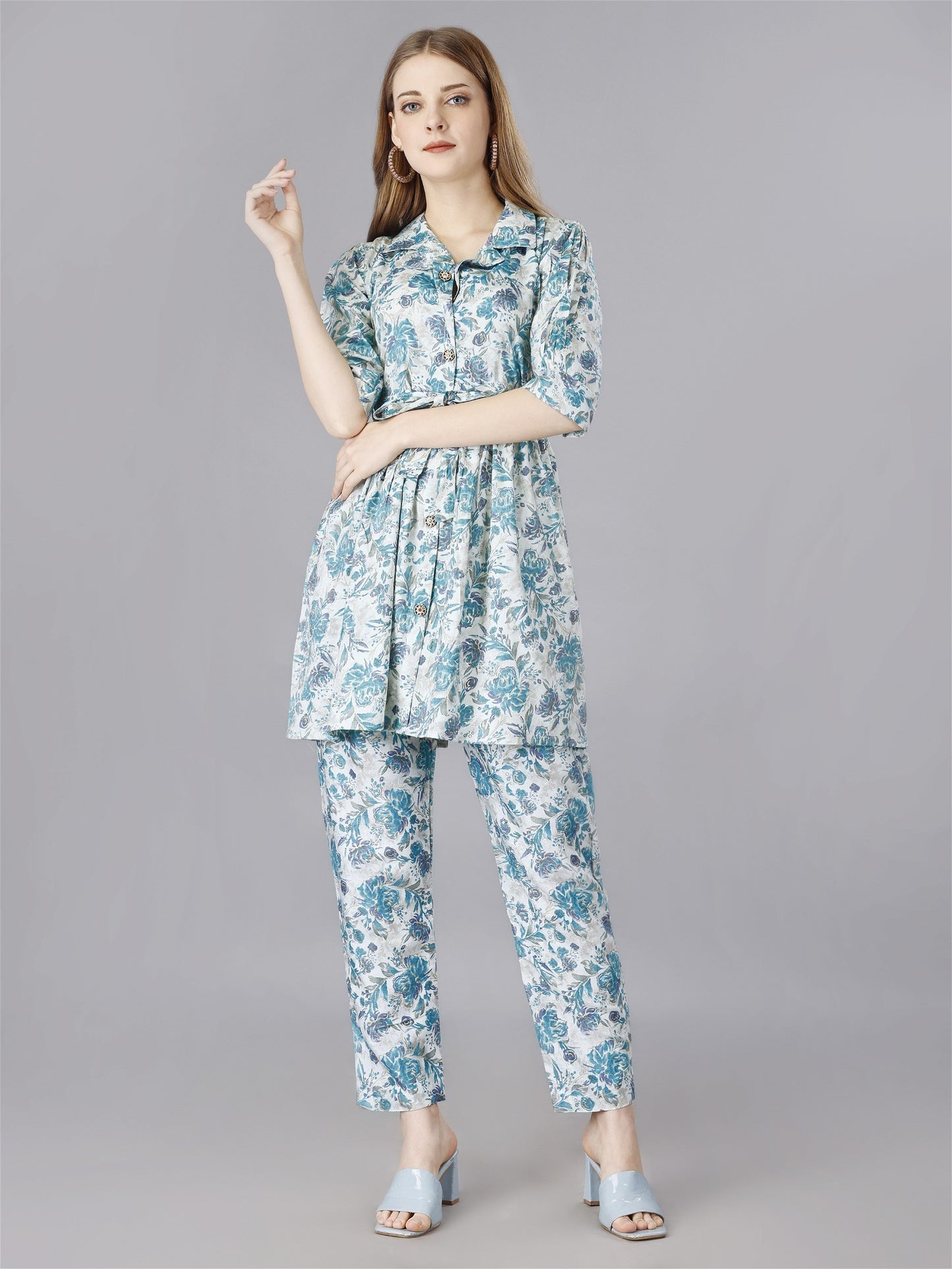 Printed Blue Shirt & Trousers Set