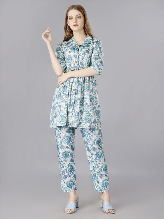 Printed Blue Shirt & Trousers Set