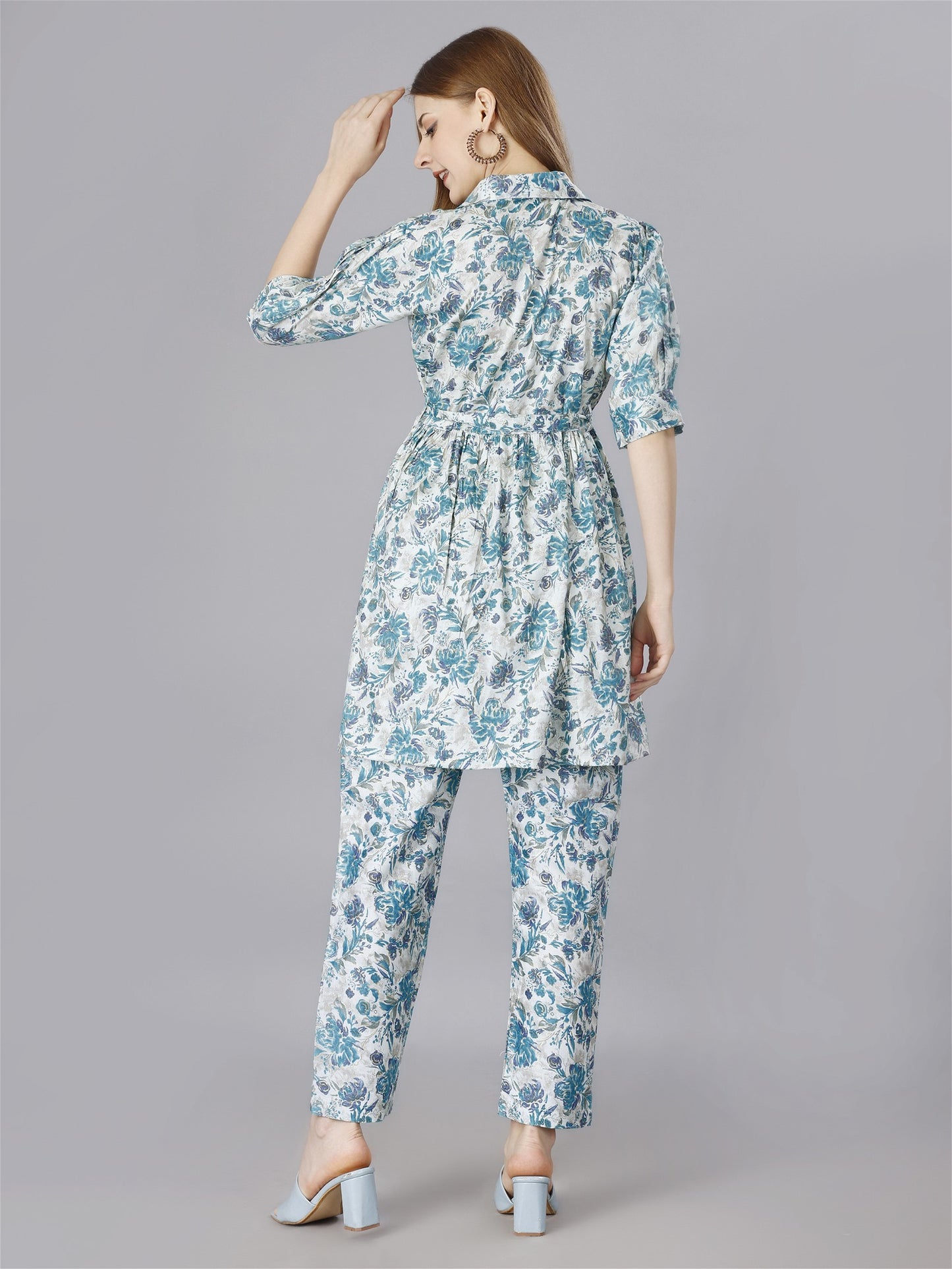 Printed Blue Shirt & Trousers Set