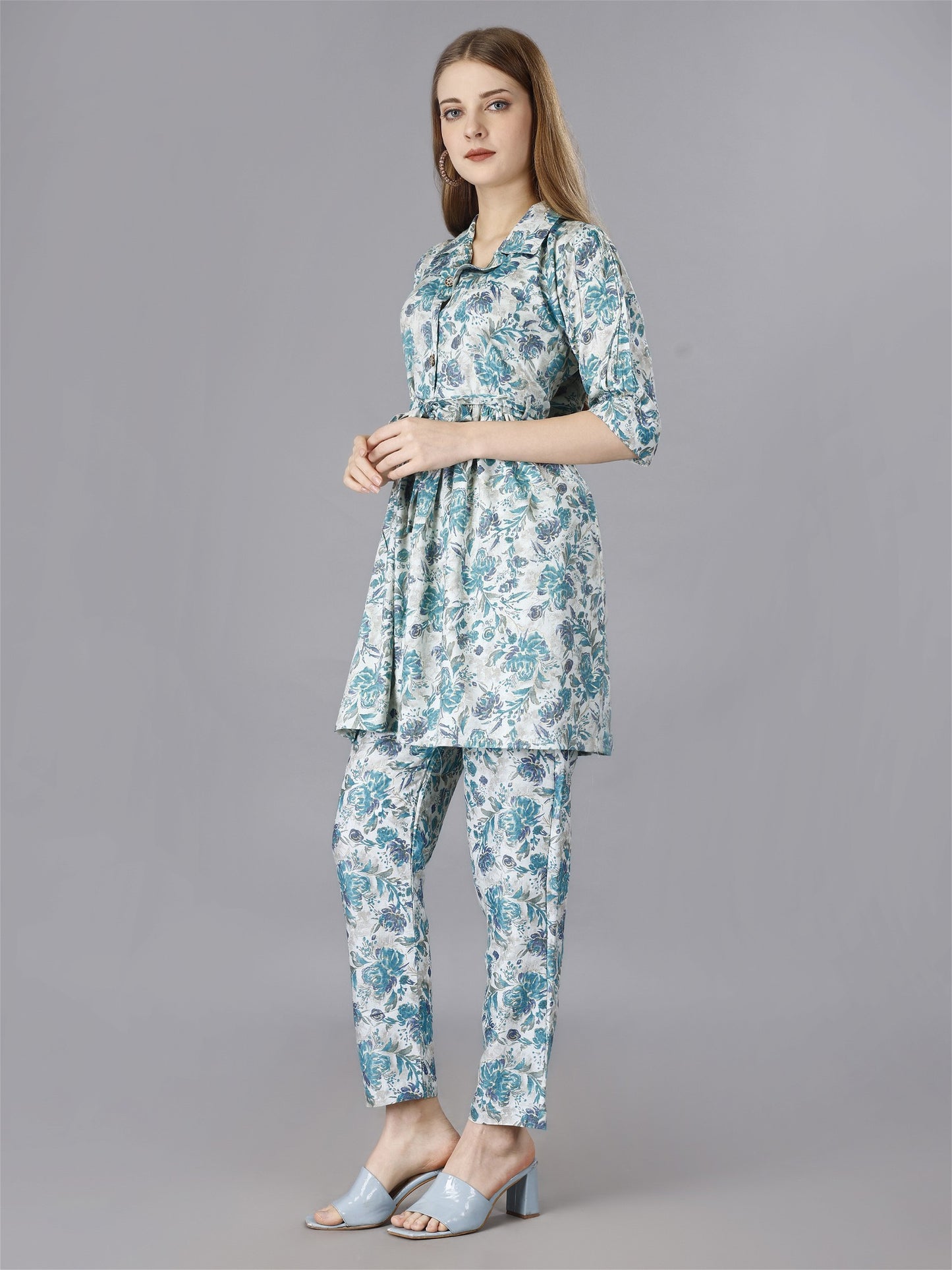 Printed Blue Shirt & Trousers Set