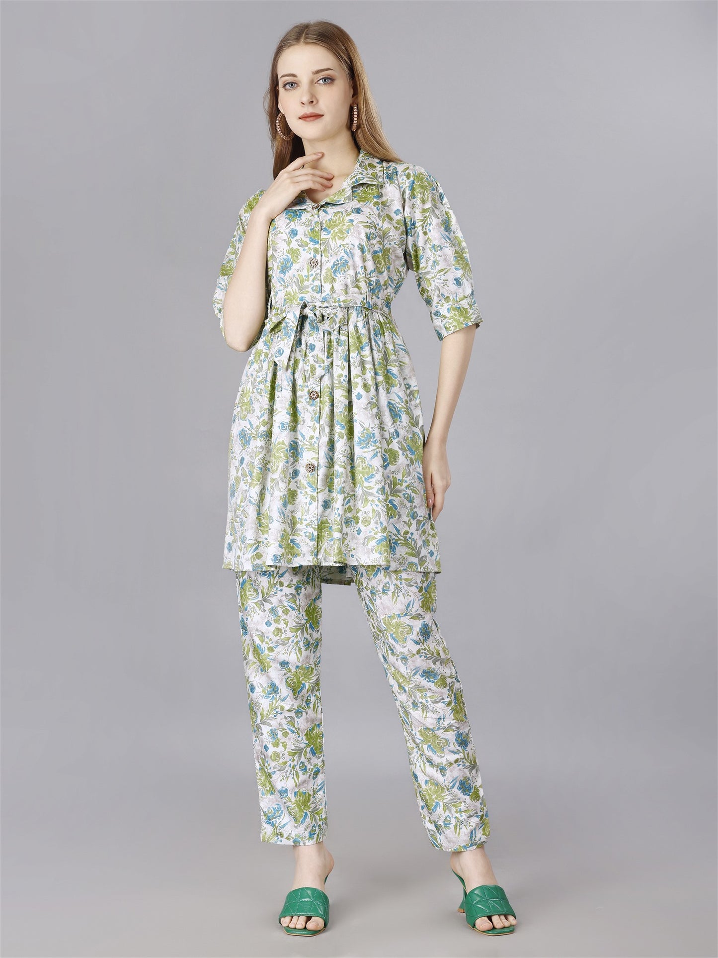 Printed Green Designer Co-Ord Set