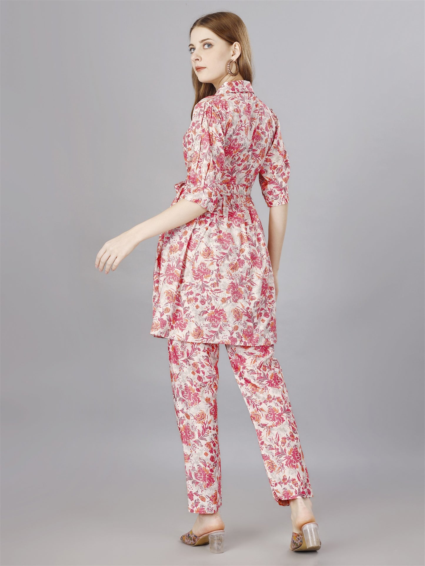 Floral Printed Pink Shirt & Trousers Set