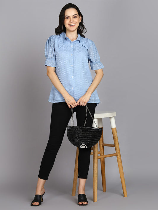 Elbow Length Sleeves Sky Blue Top