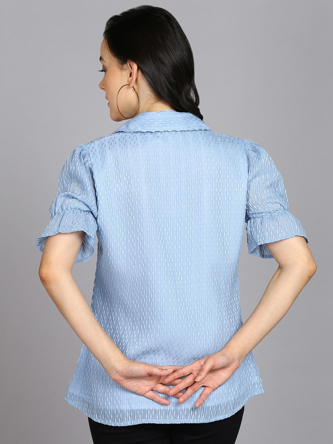 Elbow Length Sleeves Sky Blue Top