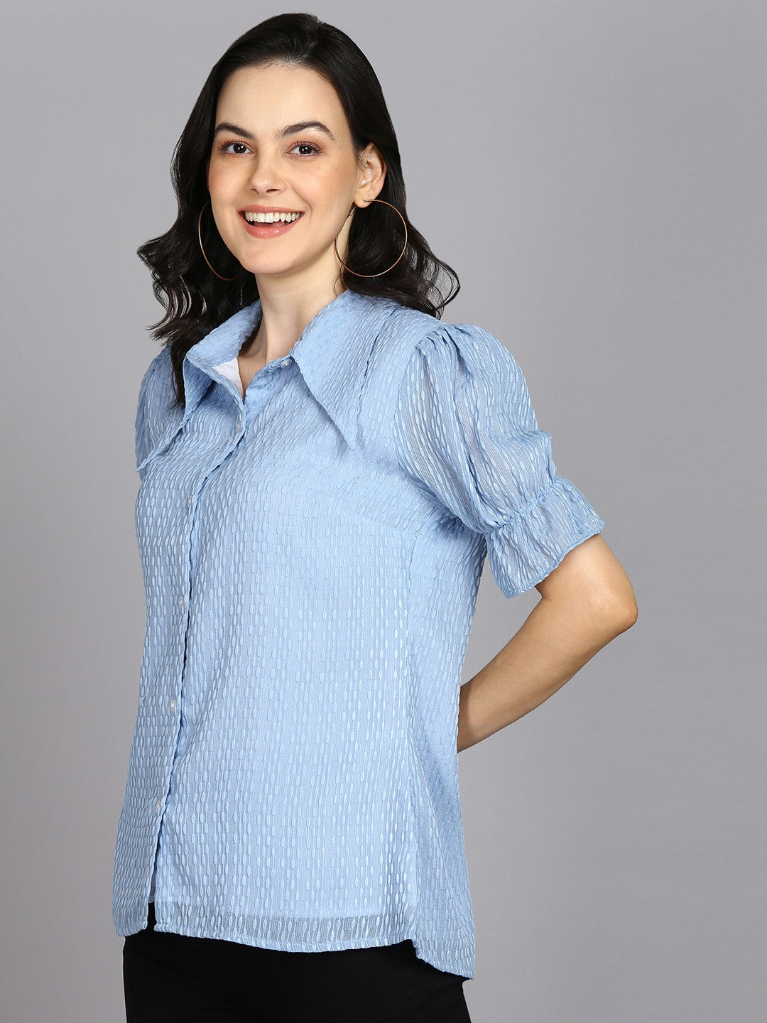 Elbow Length Sleeves Sky Blue Top