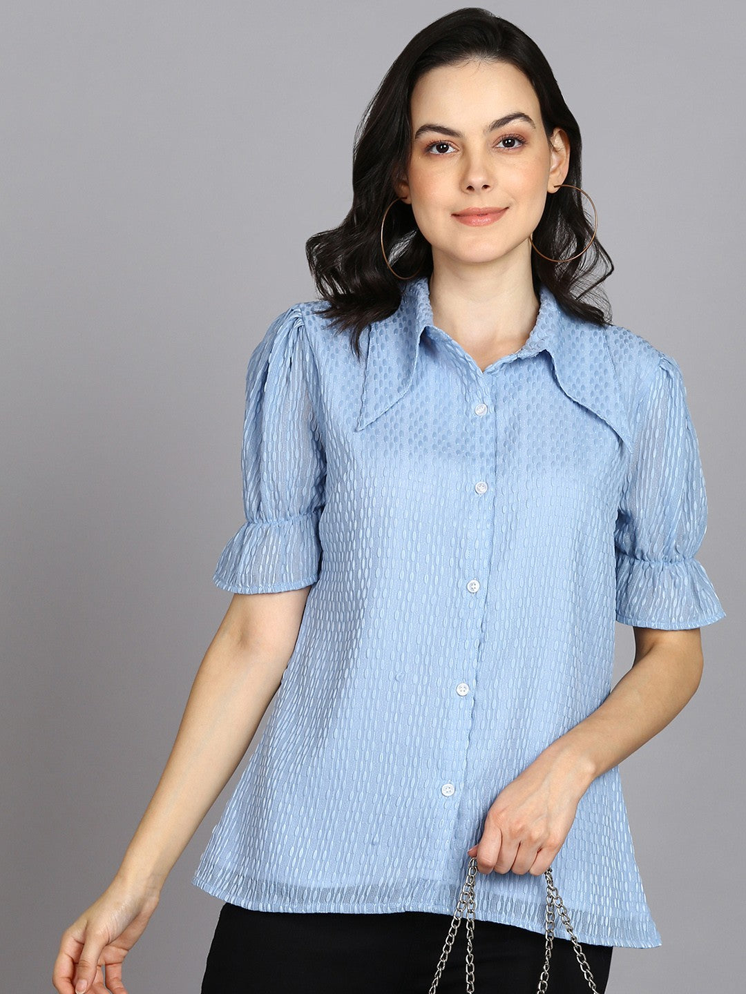 Elbow Length Sleeves Sky Blue Top