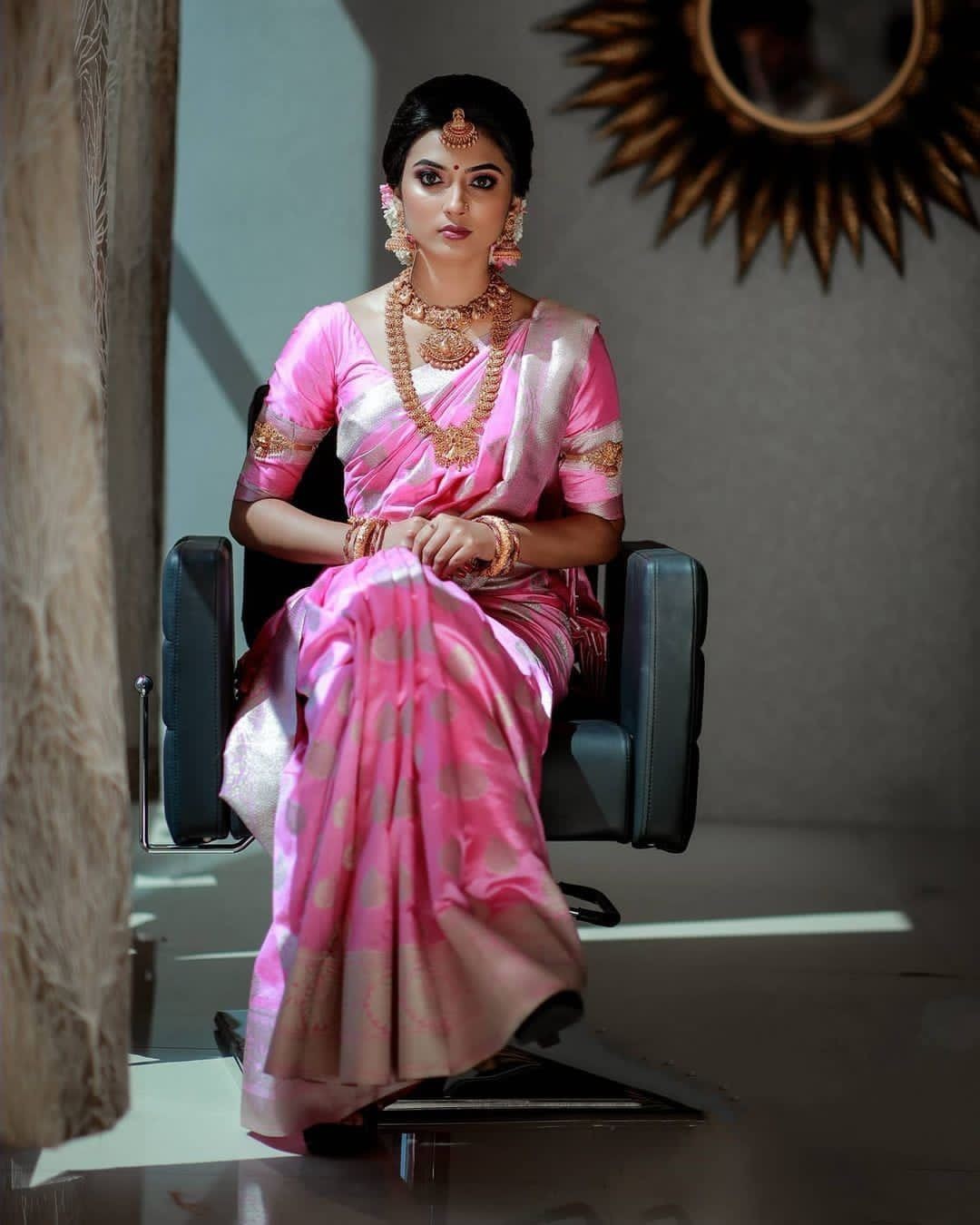 Pink Silk Party wear Saree with Jacquard work