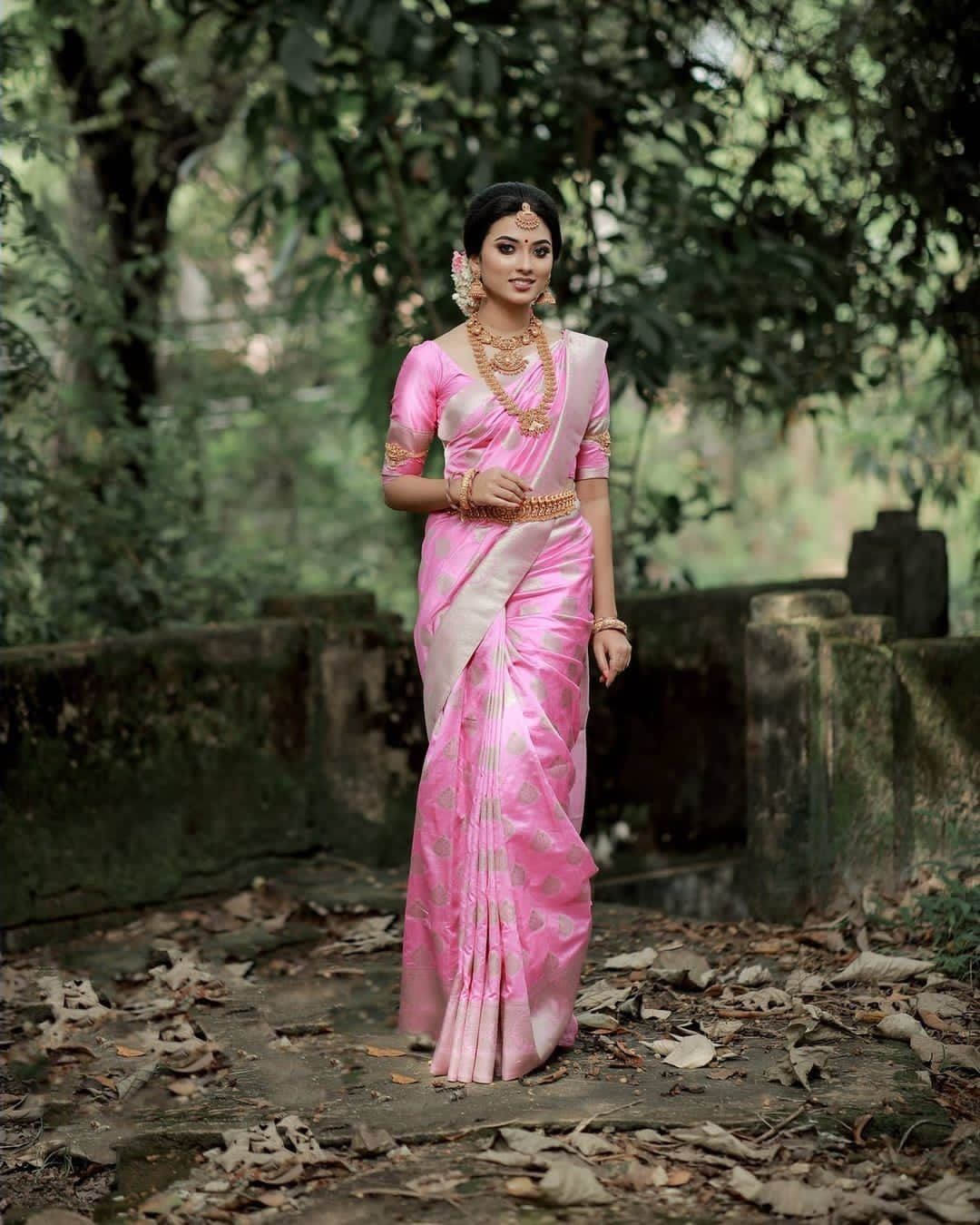 Pink Silk Party wear Saree with Jacquard work