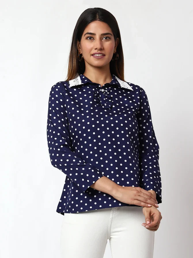 Dark Blue Round Neck Top