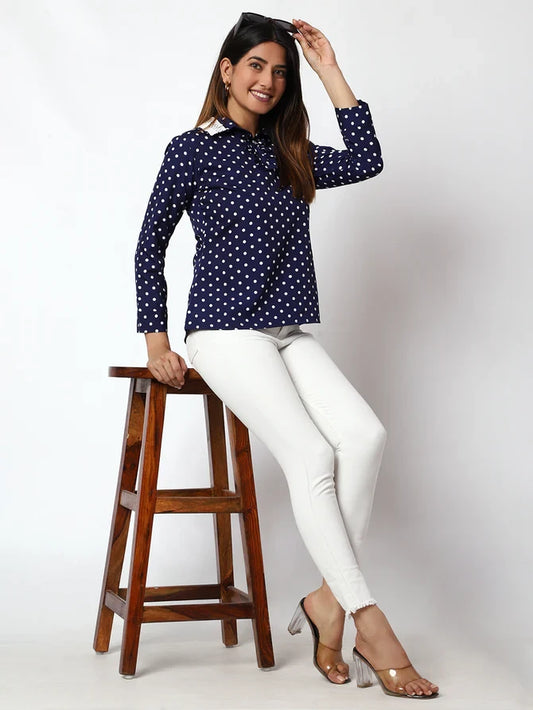 Dark Blue Round Neck Top