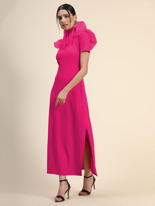 Pink Off-Shoulder Ruffle Detail Dress