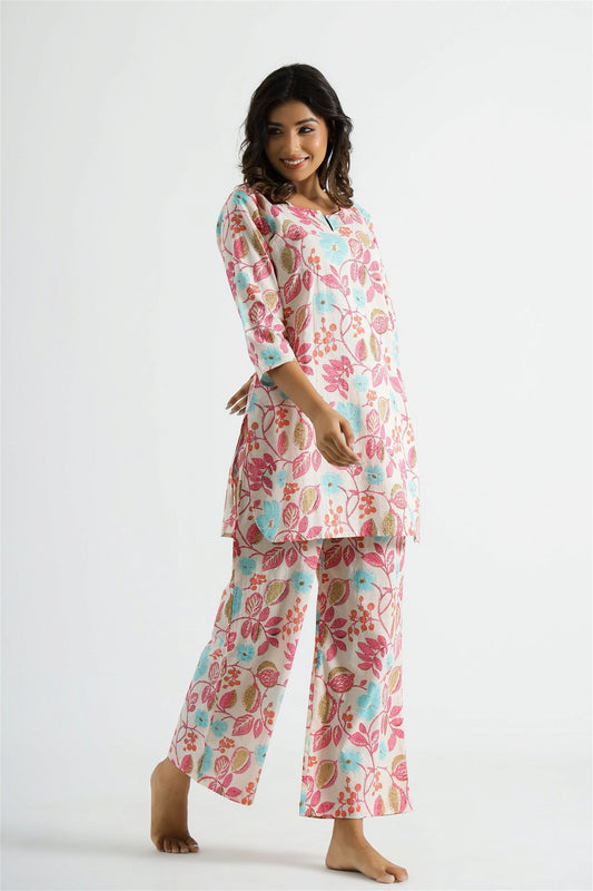 Floral Printed Pink Designer Co-ord Set