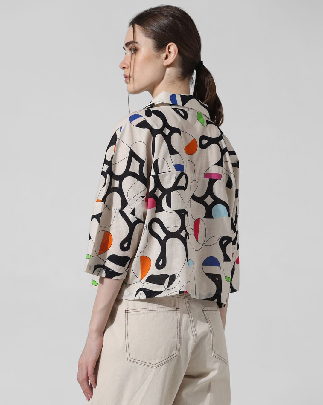 Off White Printed Trendy Pure Linen Shirt