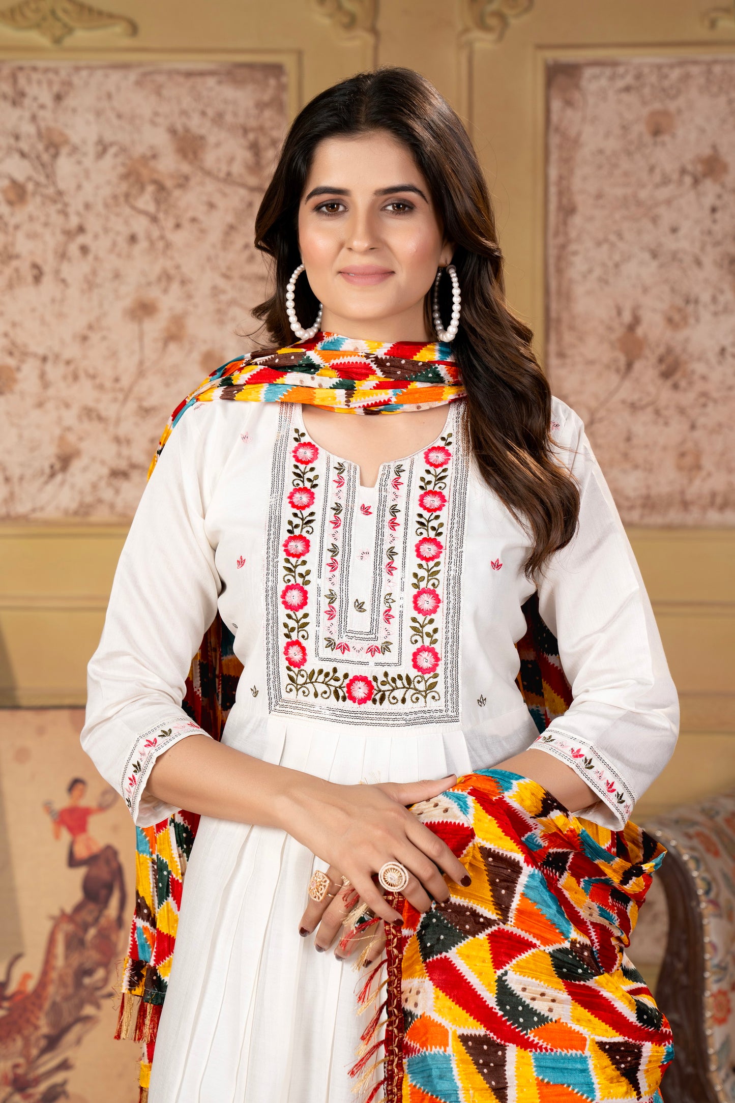 Off-White Chanderi Kurta with Silk Dupatta Set