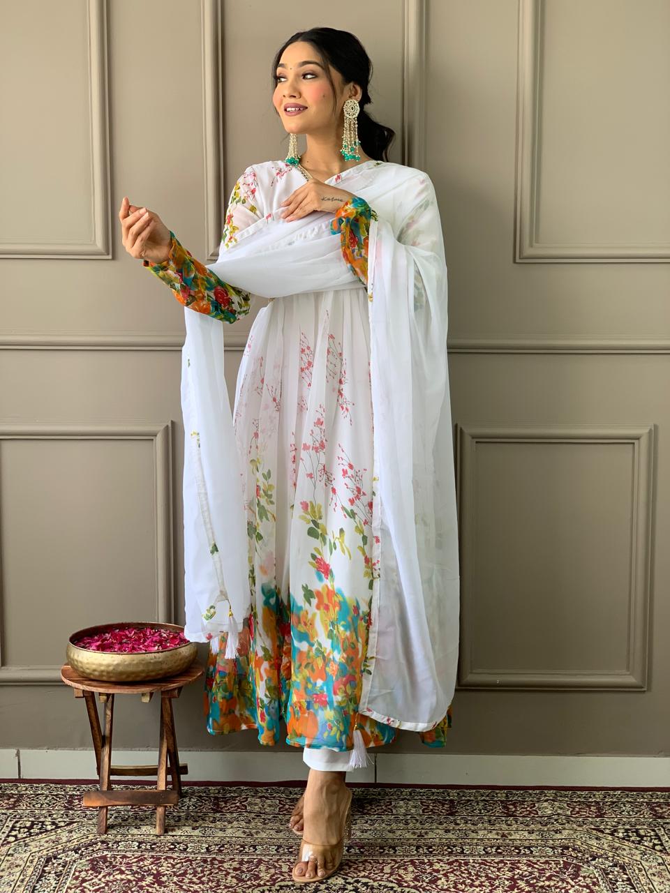 Floral Georgette Kurta set with Pant and Dupatta