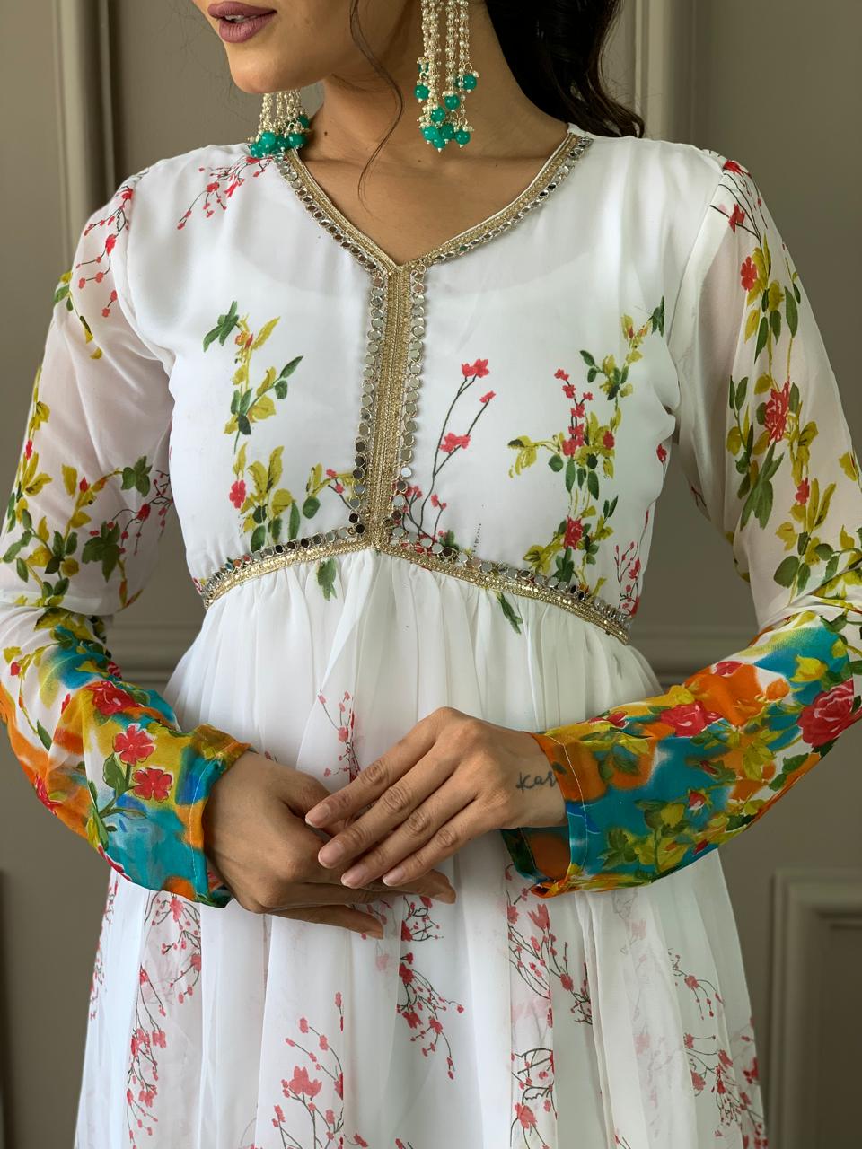 Floral Georgette Kurta set with Pant and Dupatta