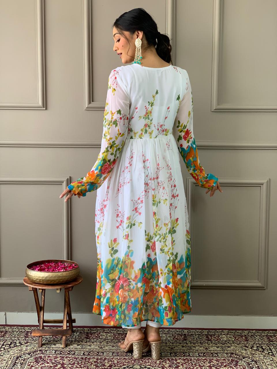 Floral Georgette Kurta set with Pant and Dupatta