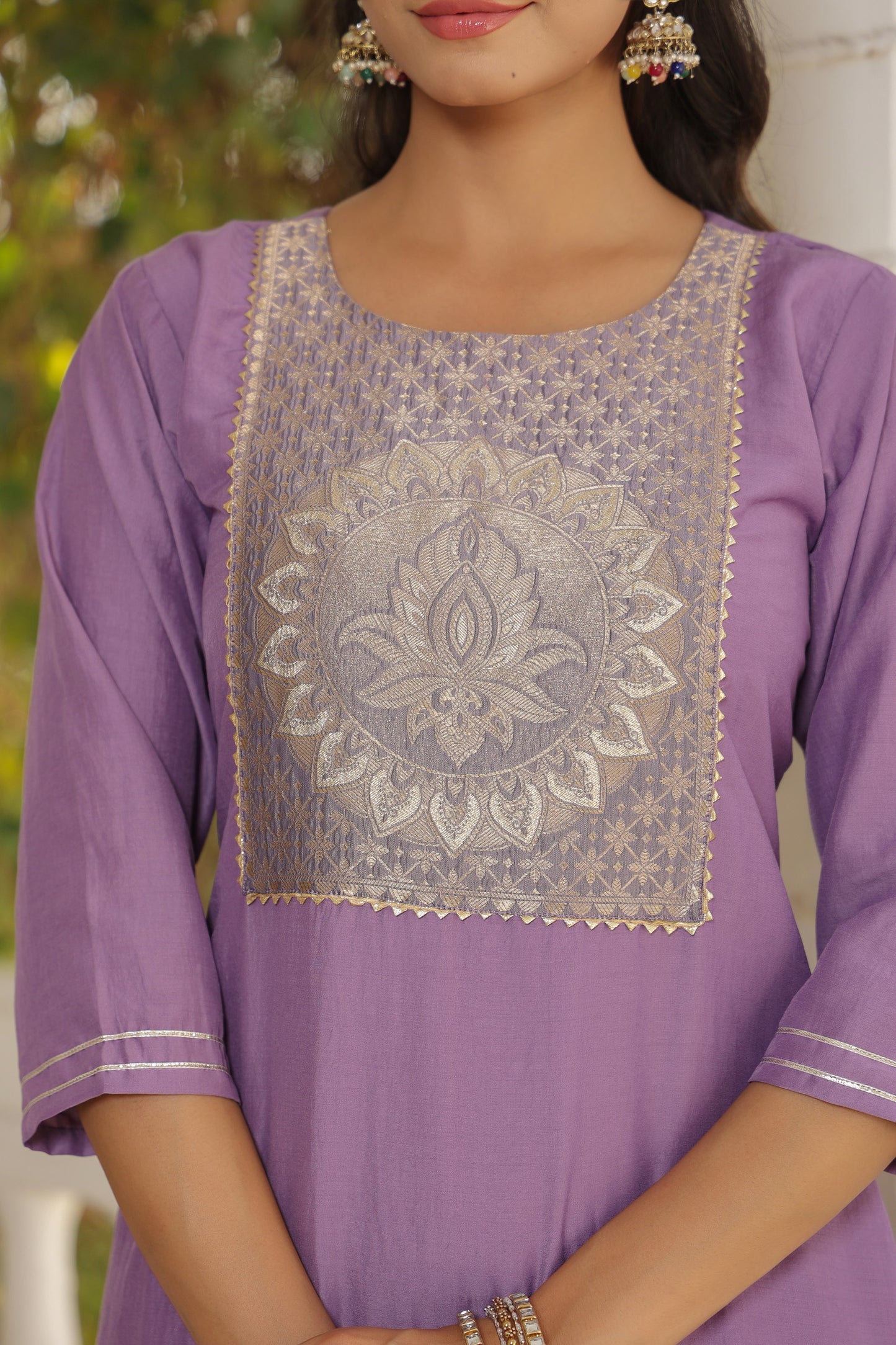 Purple Color Cotton Embroidered Kurta set