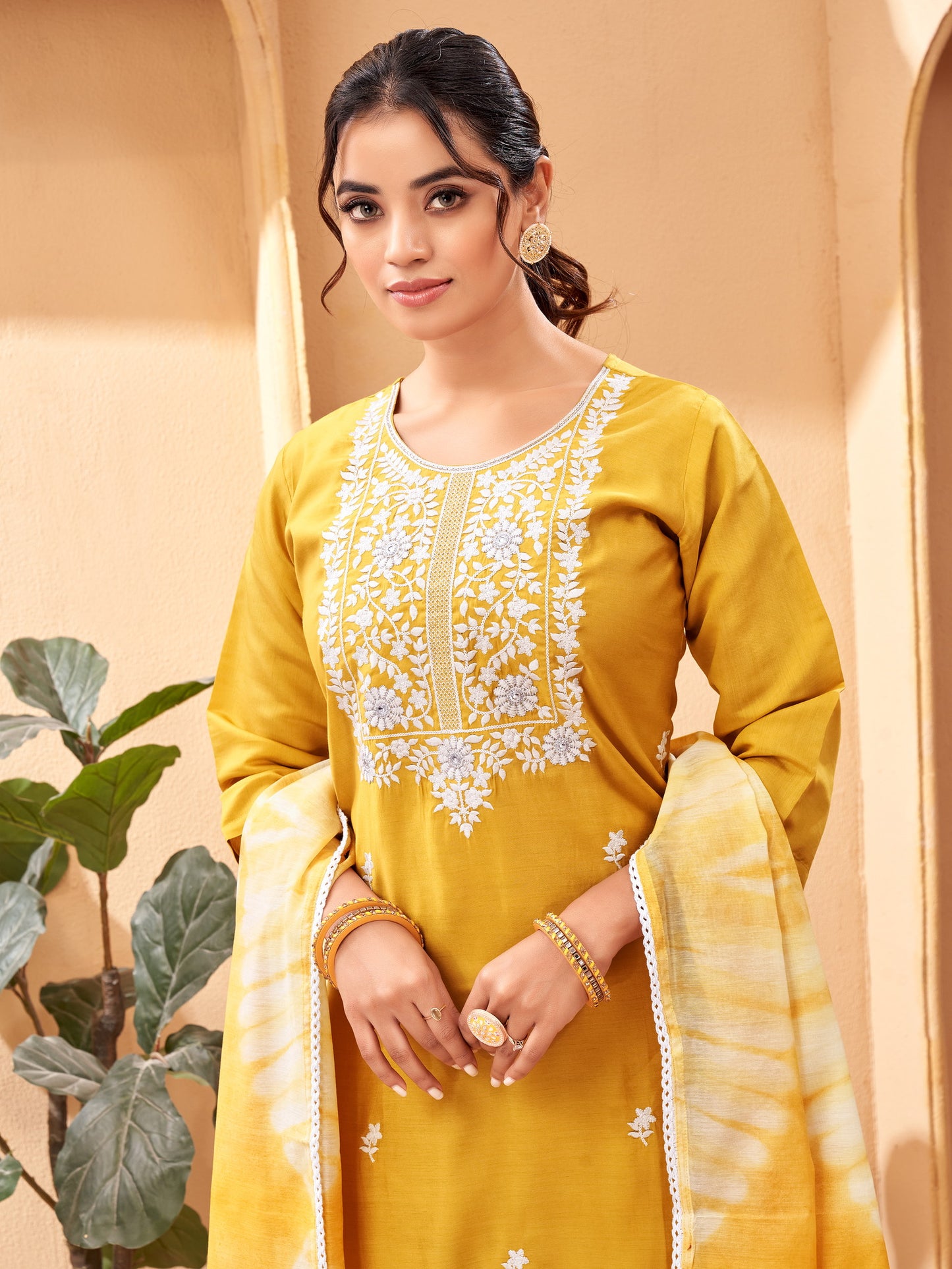 Mustard Yellow Simple Beautiful Kurta Set with Bottom and Dupatta