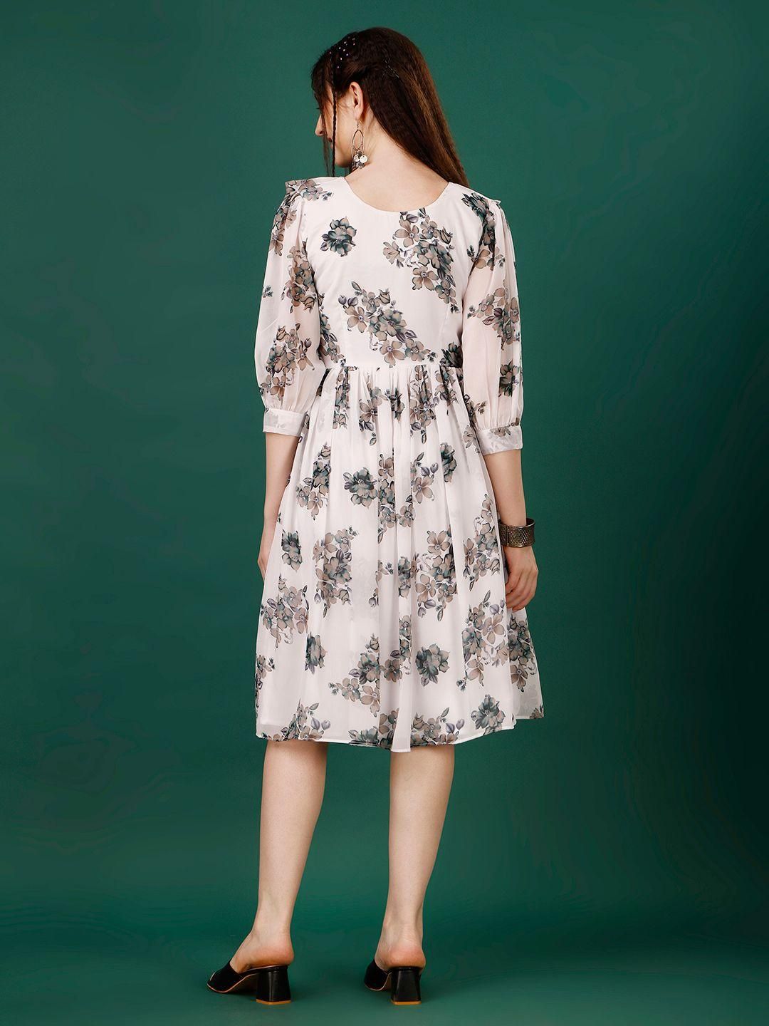 White Georgette Floral Print Short Dress