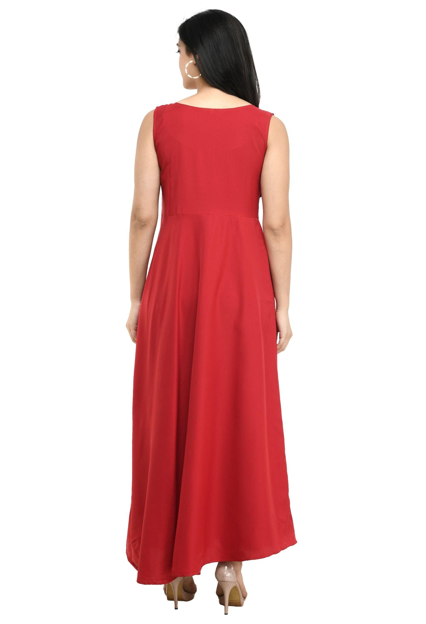 Red Crepe Embellished Maxi Dress