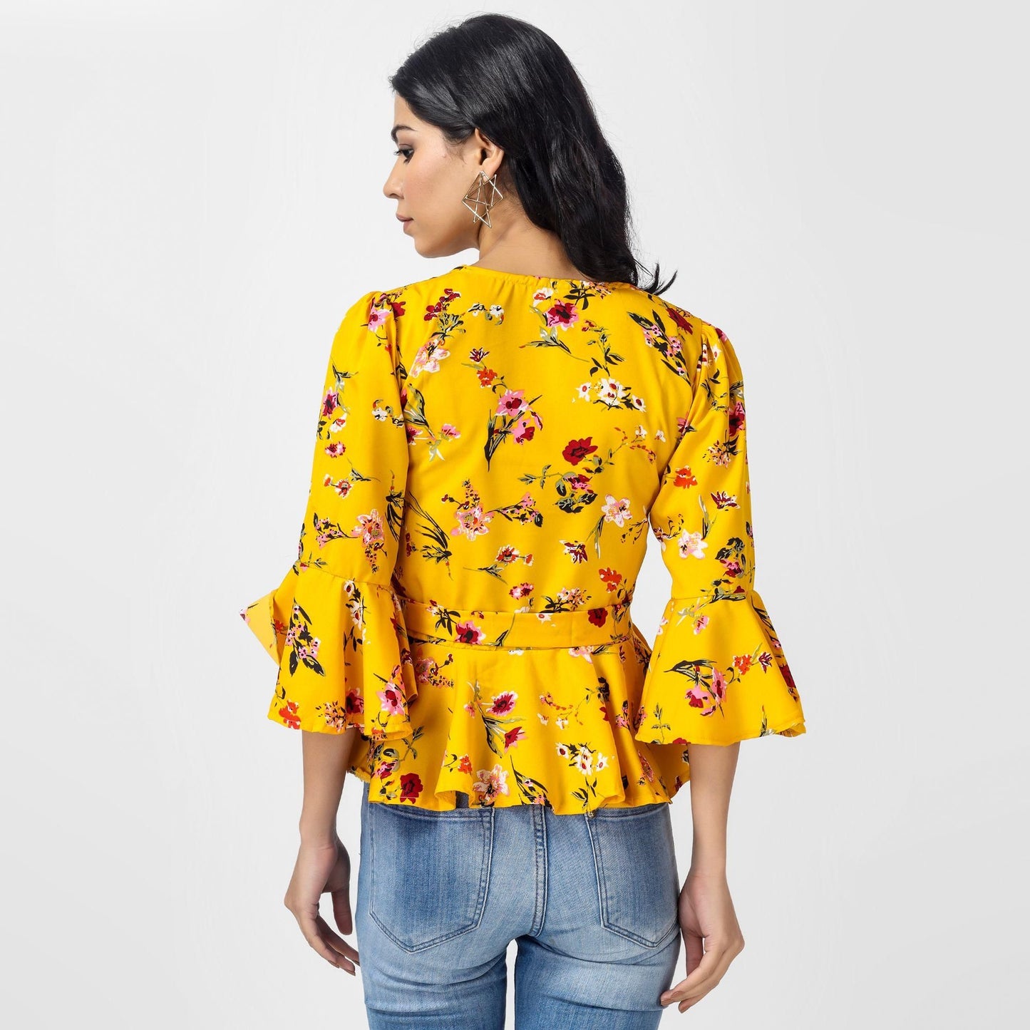 Crepe Floral Print Mustard Top