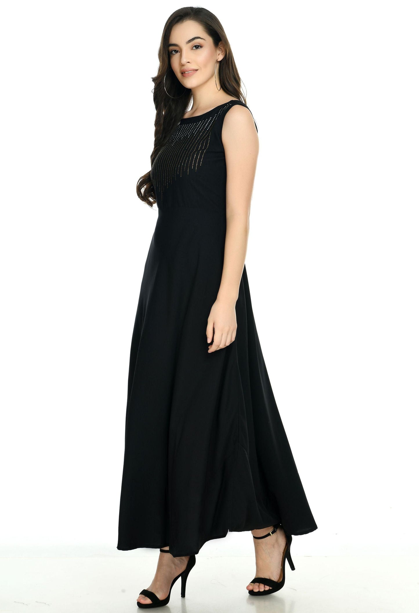 Black Embellished Party Wear Maxi Dress