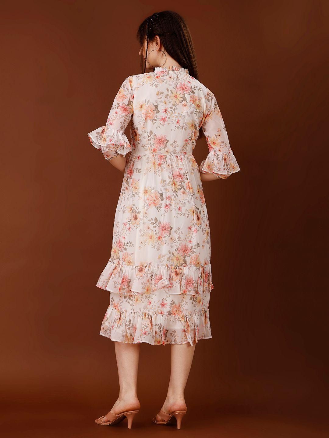 Floral Print Flared Multi Color Midi Dress