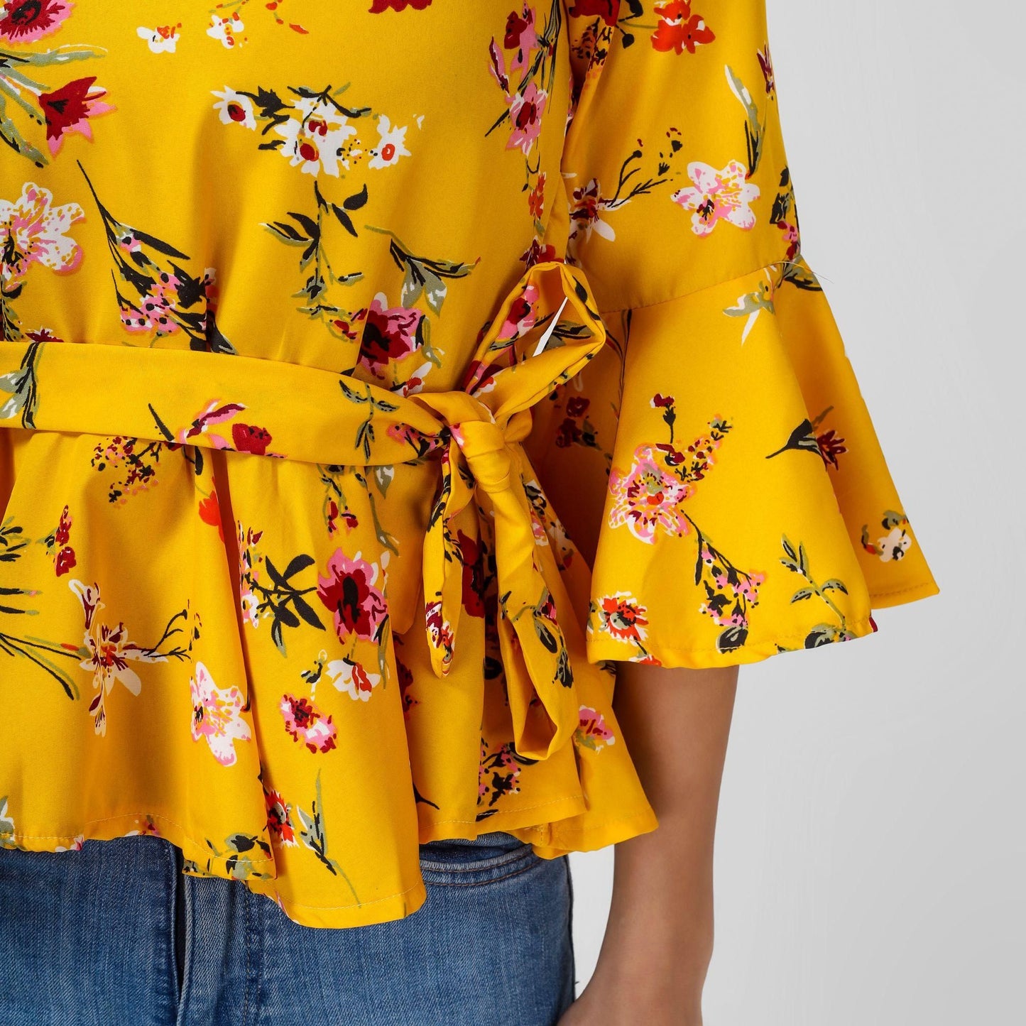 Crepe Floral Print Mustard Top